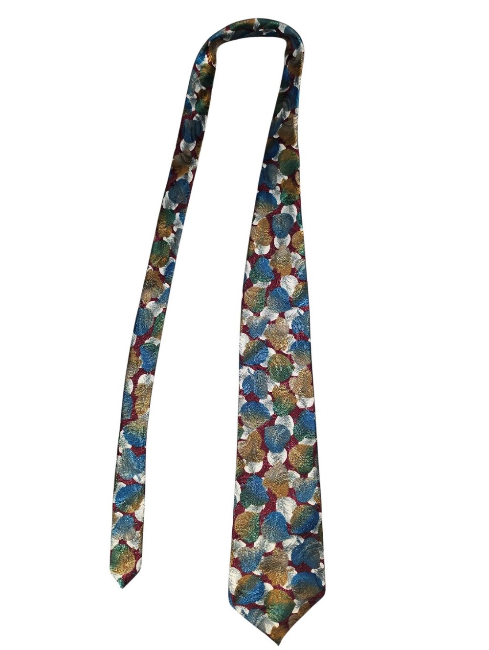 6/8/23. Men's Botany 500 Multicolor Leaf-Print Silk Tie - Blue, Green, Gold, Red